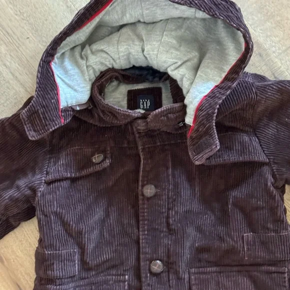 Baby Gap Toddler Brown Corduroy Hooded Jacket 5 Years Lined Utility Coat - Picture 4 of 10
